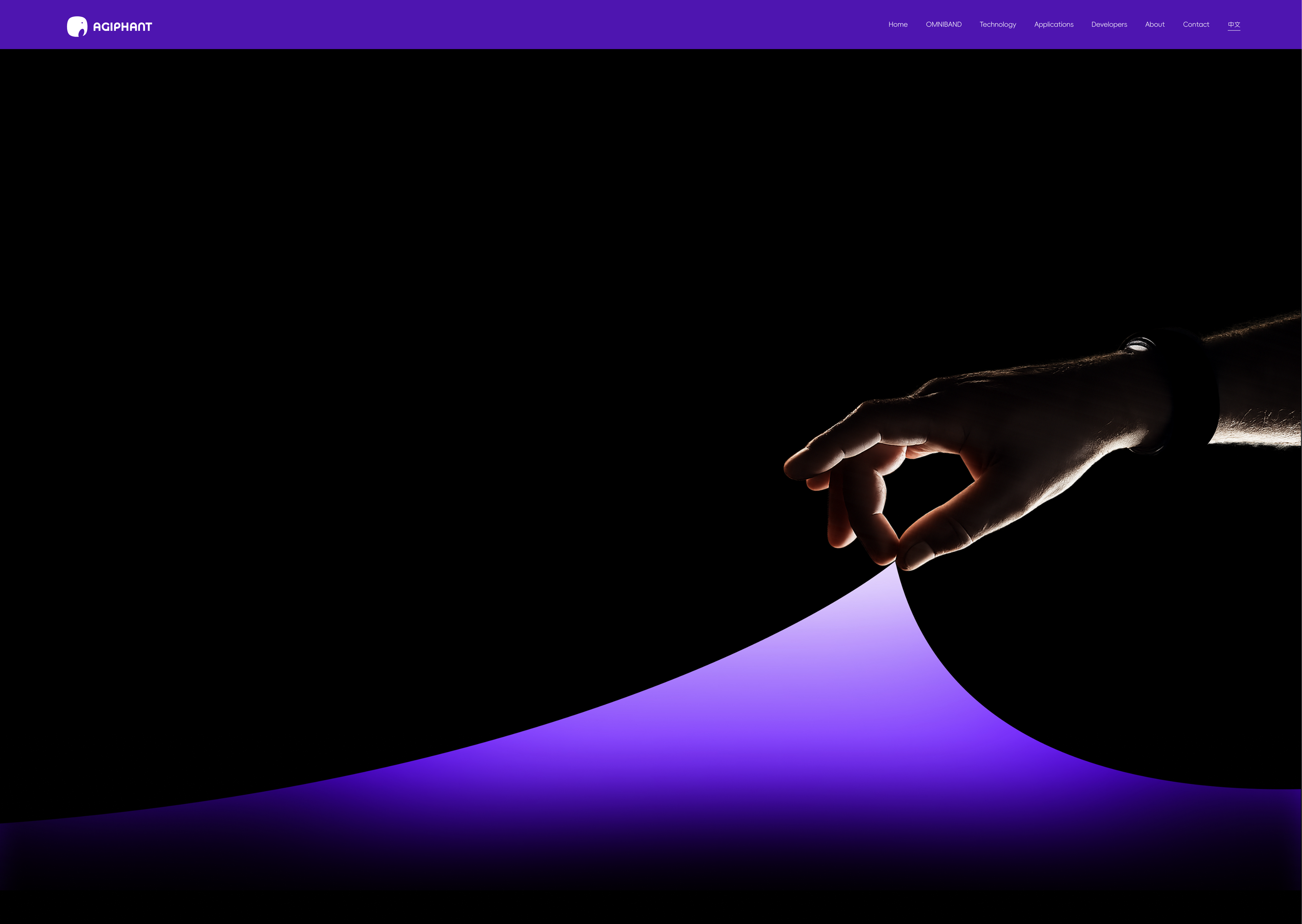 A hand shaping a purple signal interface